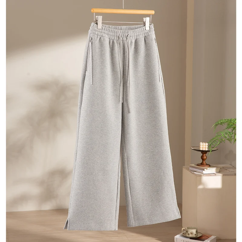 Damen weite French‑Terry Lounge-Sweatpant mit hohem Bund, Kordelzug und seitlichen Schlitzen Drune