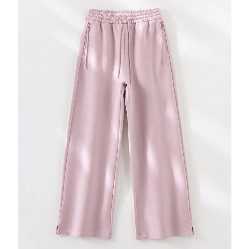Damen weite French‑Terry Lounge-Sweatpant mit hohem Bund, Kordelzug und seitlichen Schlitzen Drune