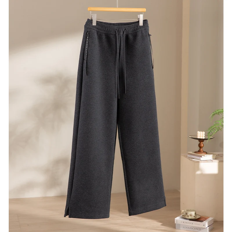Damen weite French‑Terry Lounge-Sweatpant mit hohem Bund, Kordelzug und seitlichen Schlitzen Drune