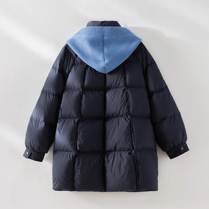 Damen wattierte Steppjacke mit Kapuze Rippkragen weitem Schnitt und Midilänge Drune