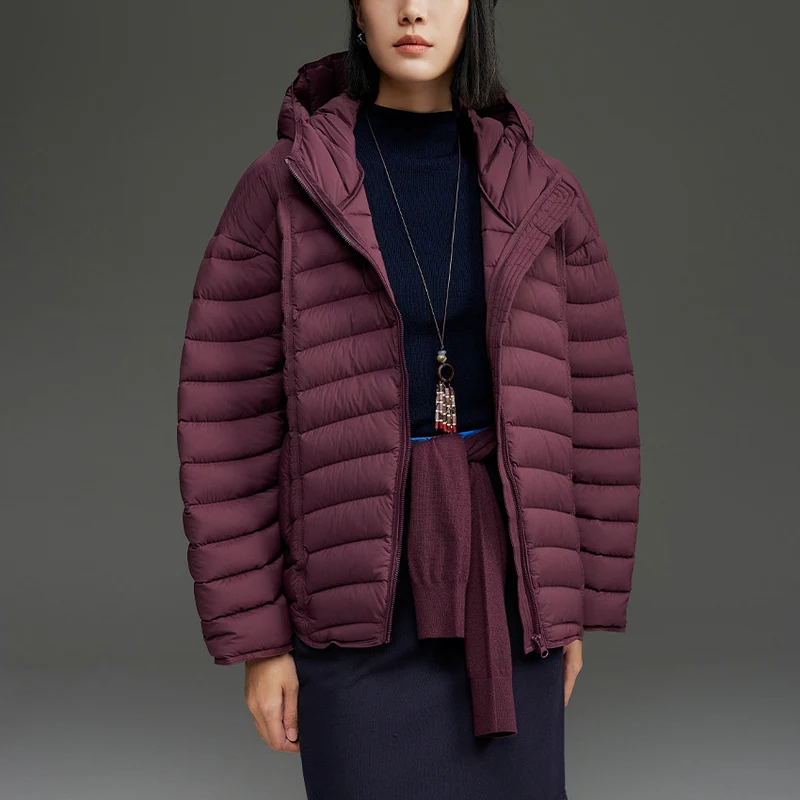 Damen Ultraleichte gesteppte Daunenjacke mit Kapuze und winddichter Außenhülle Drune