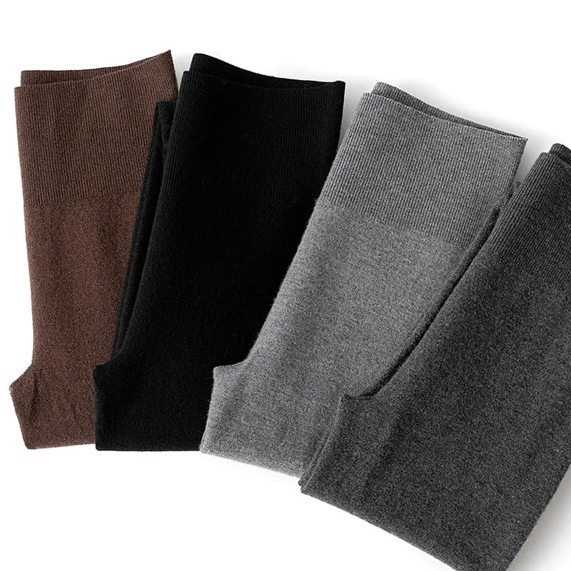 Damen Thermo-Feinstrick-Leggings mit hoher Taille und geripptem Knöchelabschluss Drune