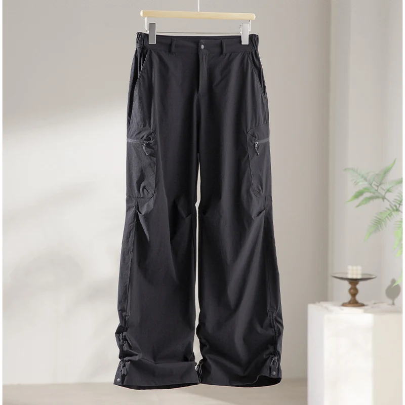 Damen Technische Weite Cargo-Hose mit verstellbarem Saum und Mehrfachtaschen Drune