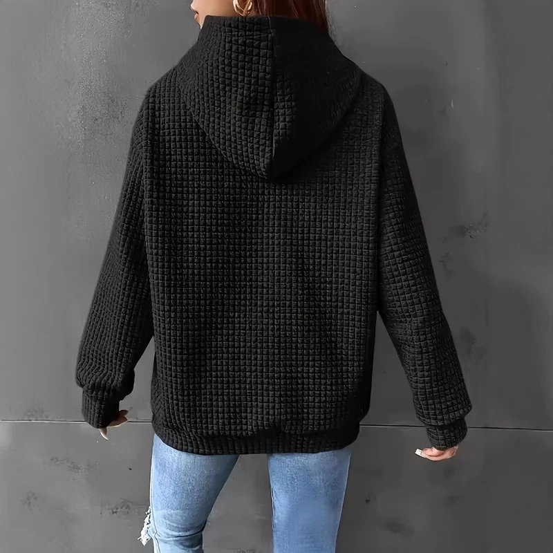 Damen Kapuzenpullover mit Waffelstruktur, Kängurutasche und Metallic-Herzprint Drune