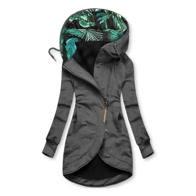 Damen Kapuzenparka mit asymmetrischem Frontreißverschluss und gesteppter Tropenfutter-Kapuze Drune