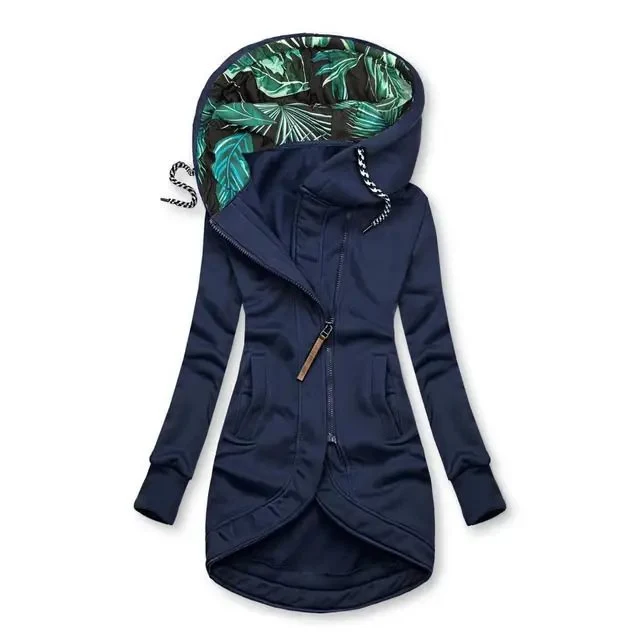 Damen Kapuzenparka mit asymmetrischem Frontreißverschluss und gesteppter Tropenfutter-Kapuze Drune