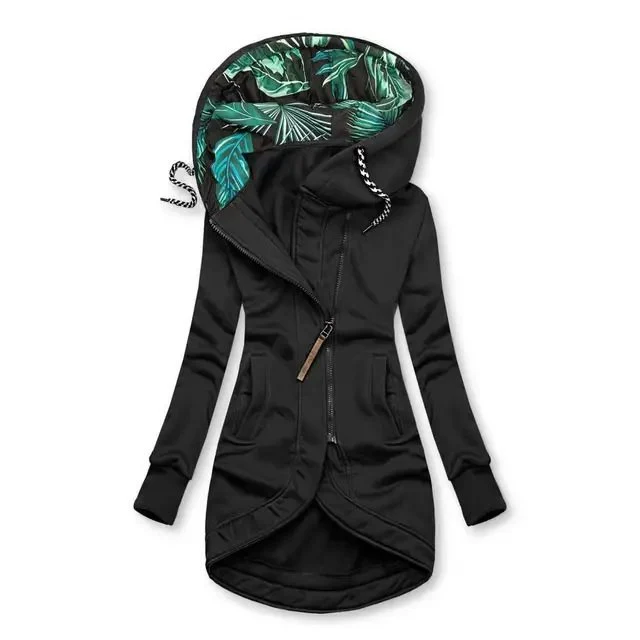 Damen Kapuzenparka mit asymmetrischem Frontreißverschluss und gesteppter Tropenfutter-Kapuze Drune