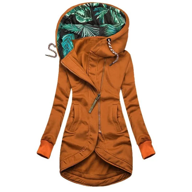 Damen Kapuzenparka mit asymmetrischem Frontreißverschluss und gesteppter Tropenfutter-Kapuze Drune