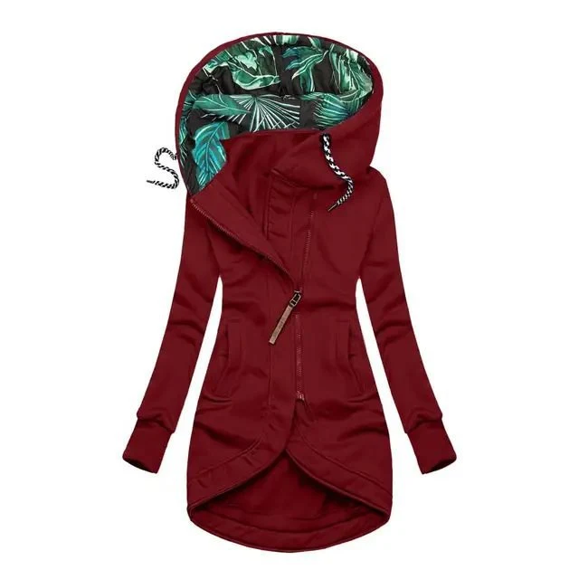 Damen Kapuzenparka mit asymmetrischem Frontreißverschluss und gesteppter Tropenfutter-Kapuze Drune