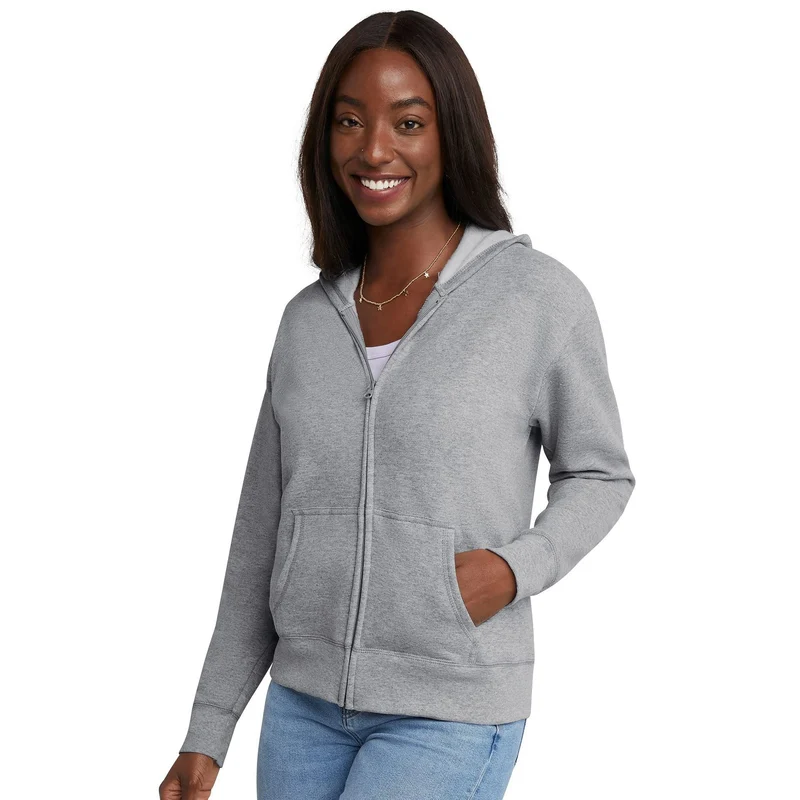 Damen Kapuzen-Sweatjacke mit durchgehendem Reißverschluss, Kängurutaschen und gerippten Bündchen Drune