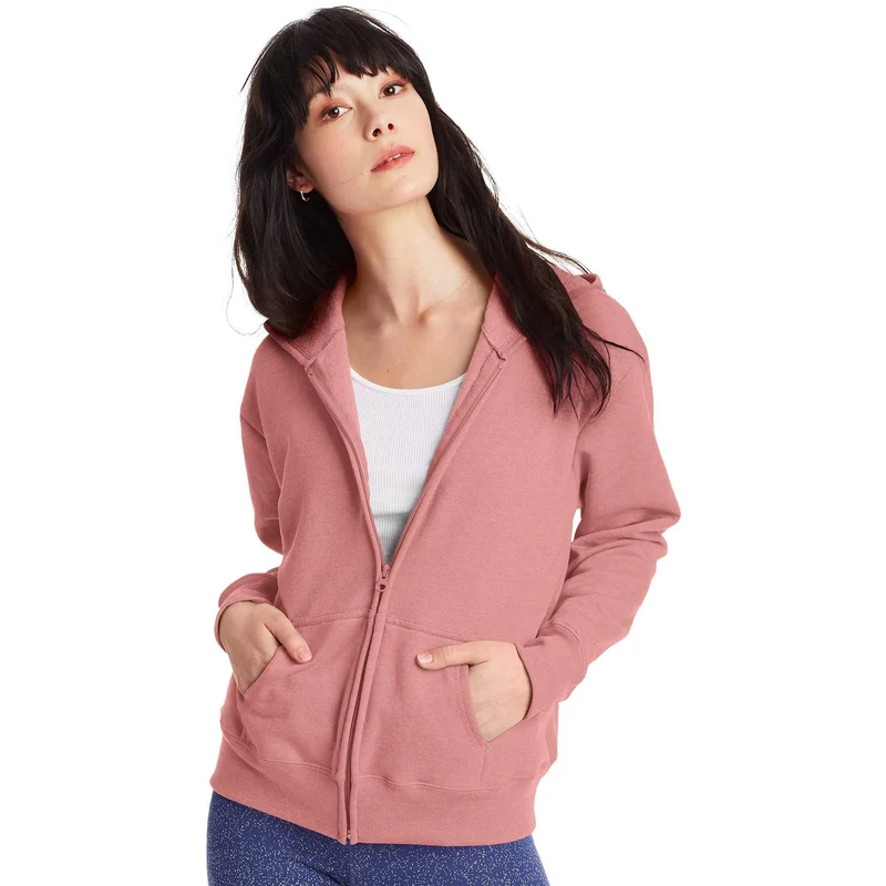 Damen Kapuzen-Sweatjacke mit durchgehendem Reißverschluss, Kängurutaschen und gerippten Bündchen Drune