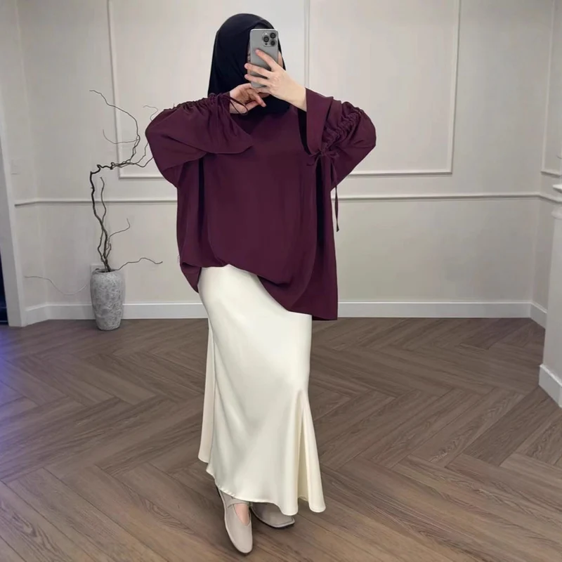 Damen Hochtaillierter Satin-Maxirock mit seidenähnlichem Fall und eleganter Trompetenform Drune