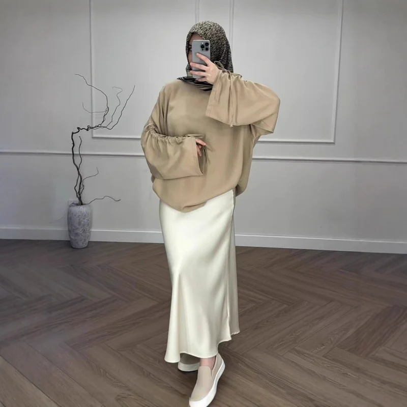 Damen Hochtaillierter Satin-Maxirock mit seidenähnlichem Fall und eleganter Trompetenform Drune