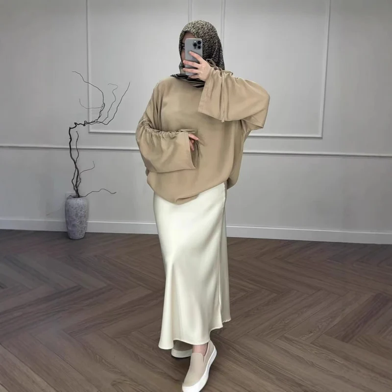 Damen Hochtaillierter Satin-Maxirock mit seidenähnlichem Fall und eleganter Trompetenform Drune