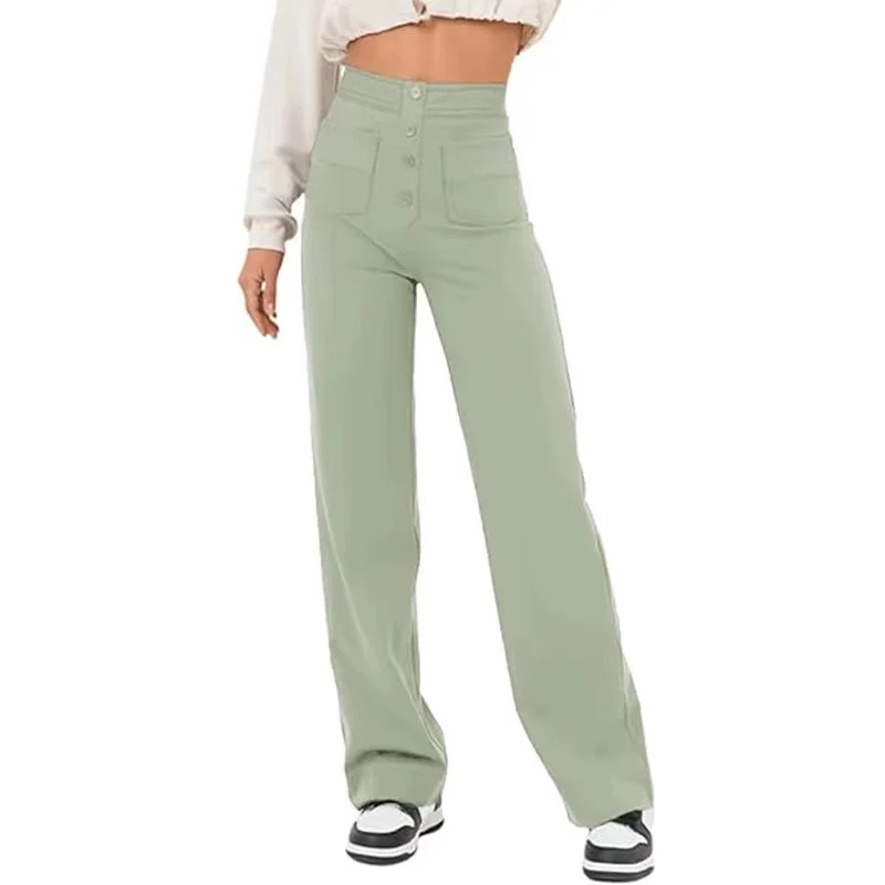 Damen Hochtaillierte Wide‑Leg Hose mit aufgesetzten Taschen Drune
