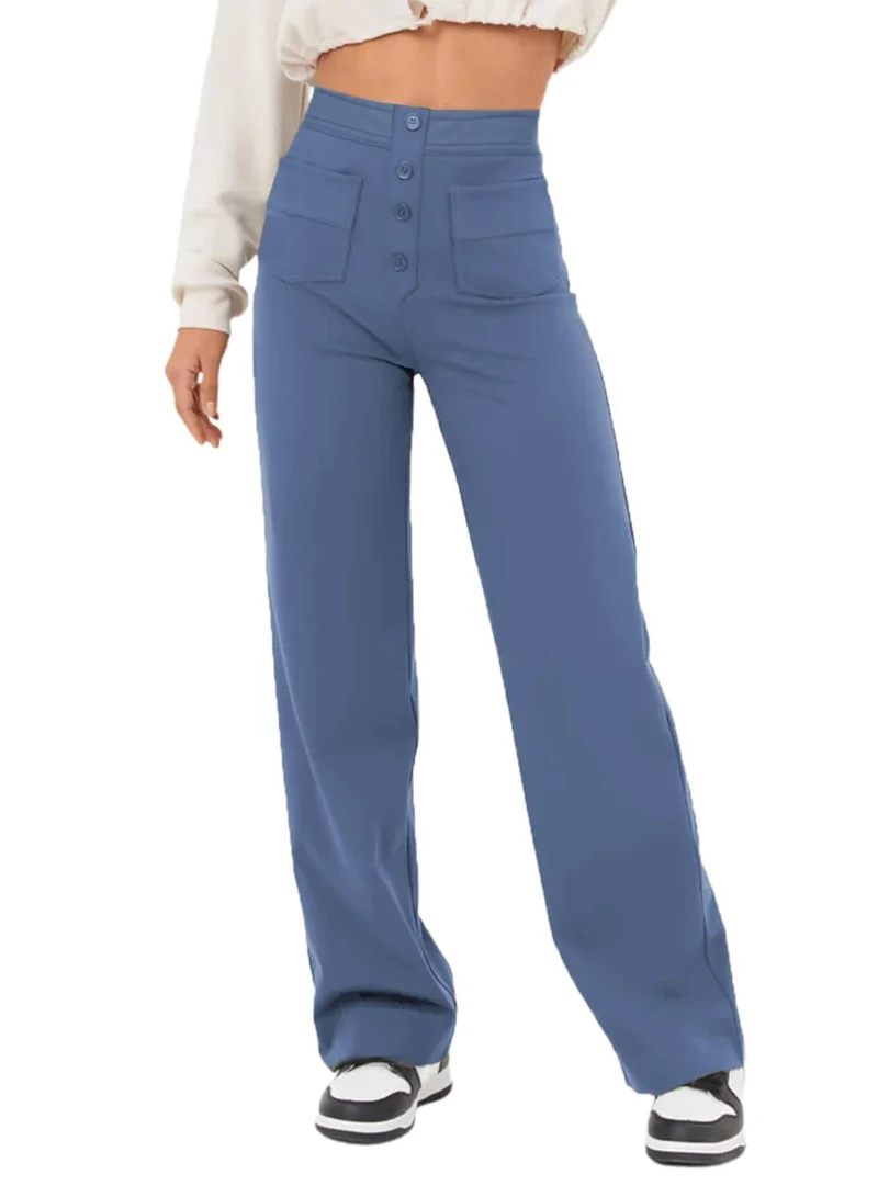 Damen Hochtaillierte Wide‑Leg Hose mit aufgesetzten Taschen Drune
