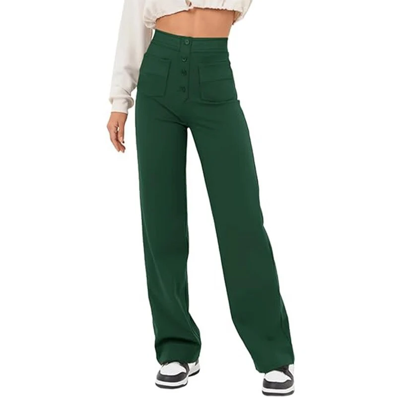 Damen Hochtaillierte Wide‑Leg Hose mit aufgesetzten Taschen Drune