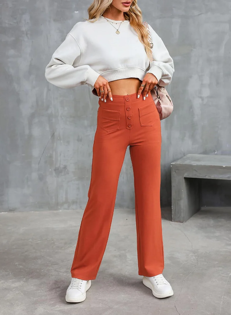 Damen Hochtaillierte Wide‑Leg Hose mit aufgesetzten Taschen Drune