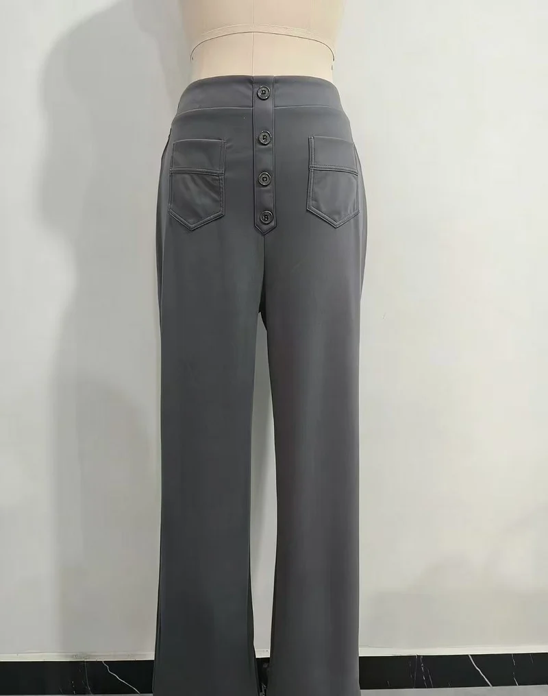 Damen Hochtaillierte Wide‑Leg Hose mit aufgesetzten Taschen Drune