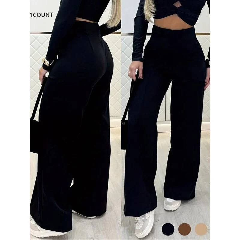 Damen Hochtaillierte weite Palazzo-Hose mit Bügelfalte Drune