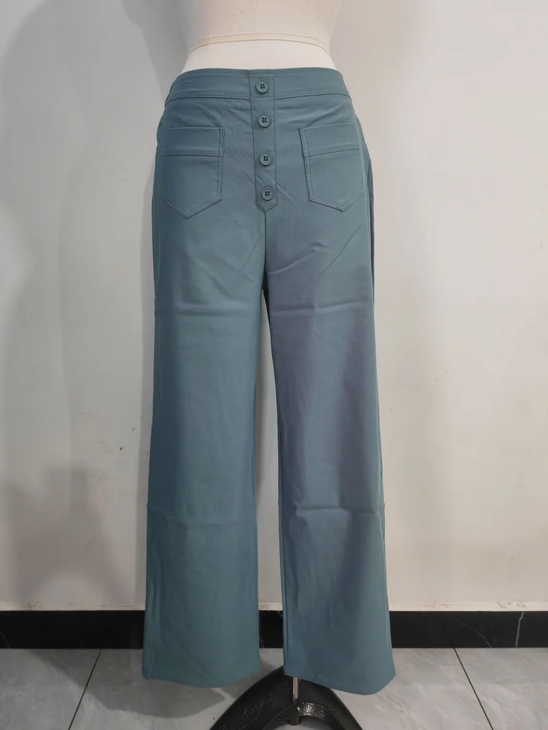 Damen Hochtaillierte weite Hose mit Knopfleiste und aufgesetzten Taschen Drune