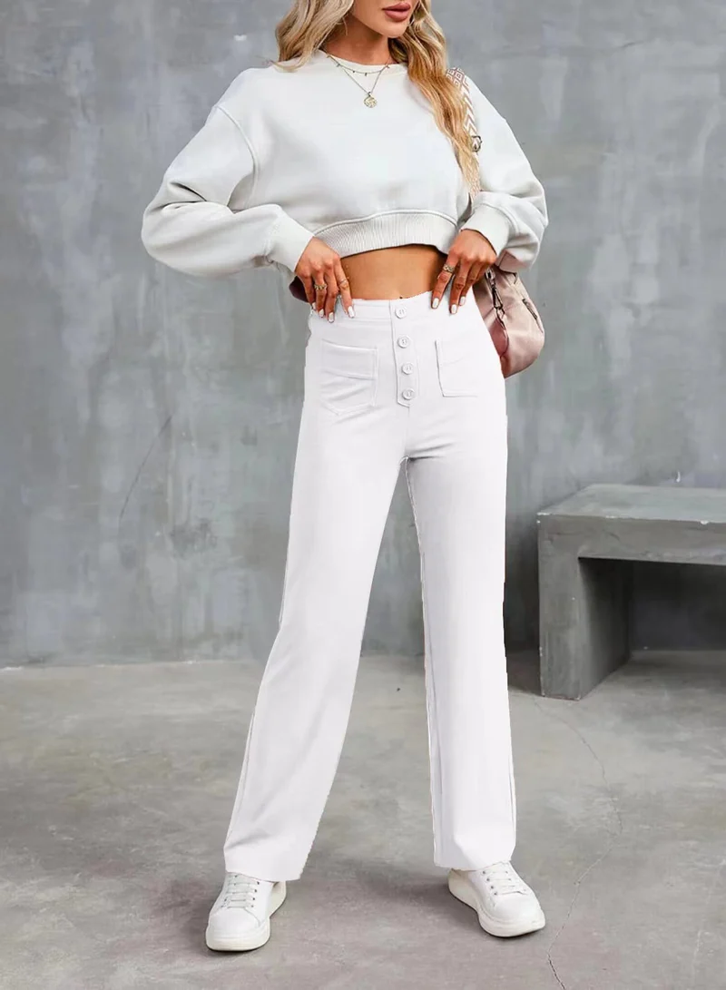 Damen Hochtaillierte weite Hose mit Knopfleiste und aufgesetzten Taschen Drune