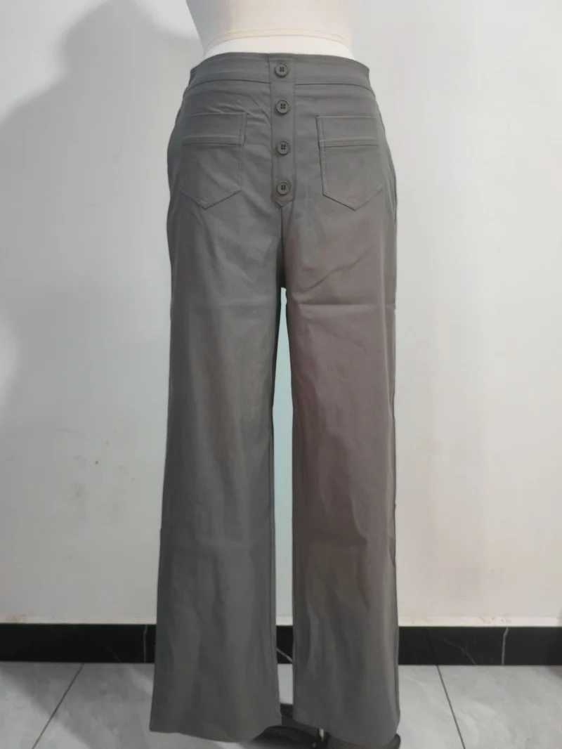 Damen Hochtaillierte weite Hose mit Knopfleiste und aufgesetzten Taschen Drune