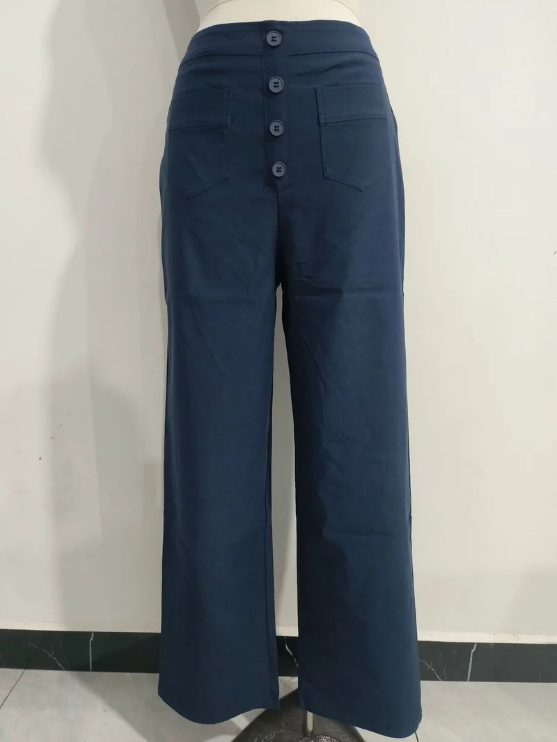 Damen Hochtaillierte weite Hose mit Knopfleiste und aufgesetzten Taschen Drune