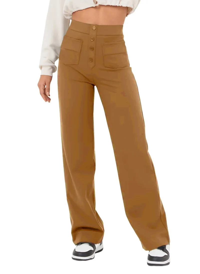 Damen Hochtaillierte weite Hose mit Knopfleiste und aufgesetzten Taschen Drune