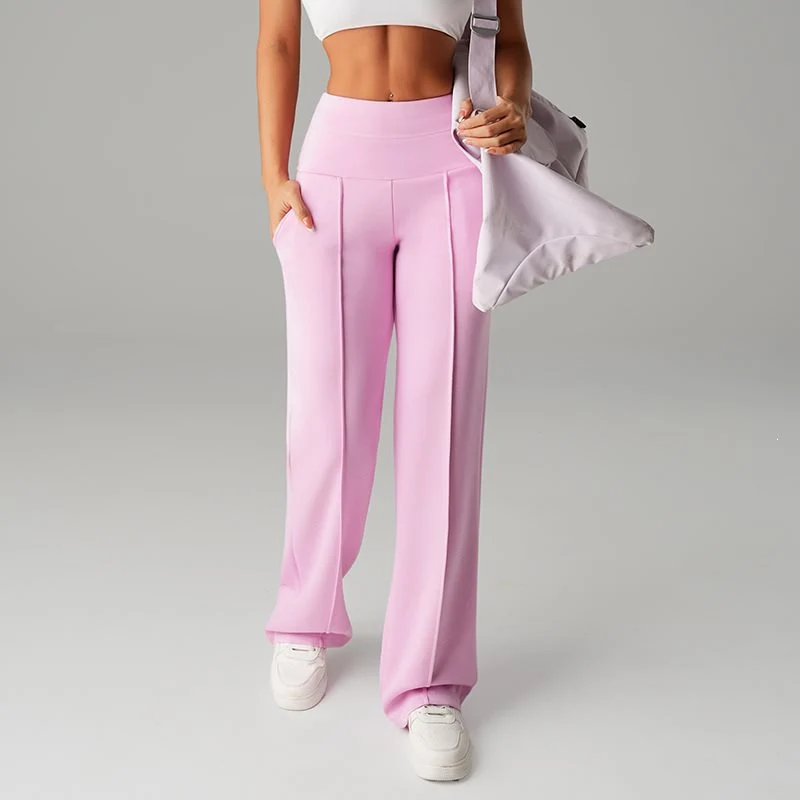 Damen High‑Waist Palazzo‑Sweatpants mit Bügelfalte und Komfortbund Drune