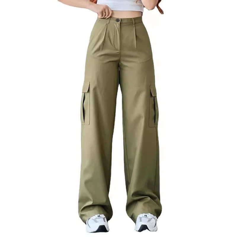 Damen High-Waist-Cargohose aus Twill mit aufgesetzten Klappentaschen und weitem Bein Drune