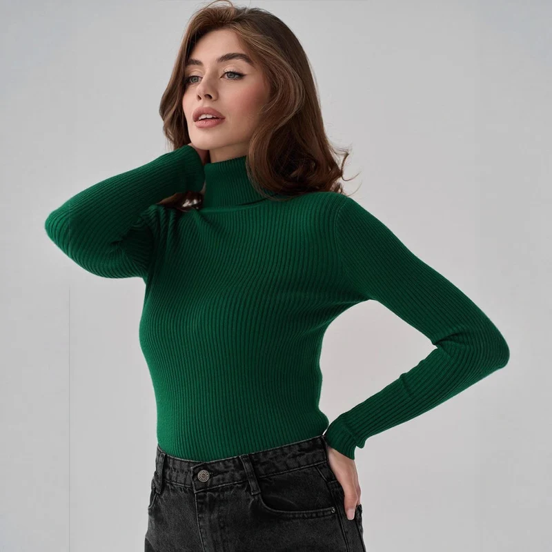 Damen Figurbetonter Rippstrick-Rollkragenpullover Drune