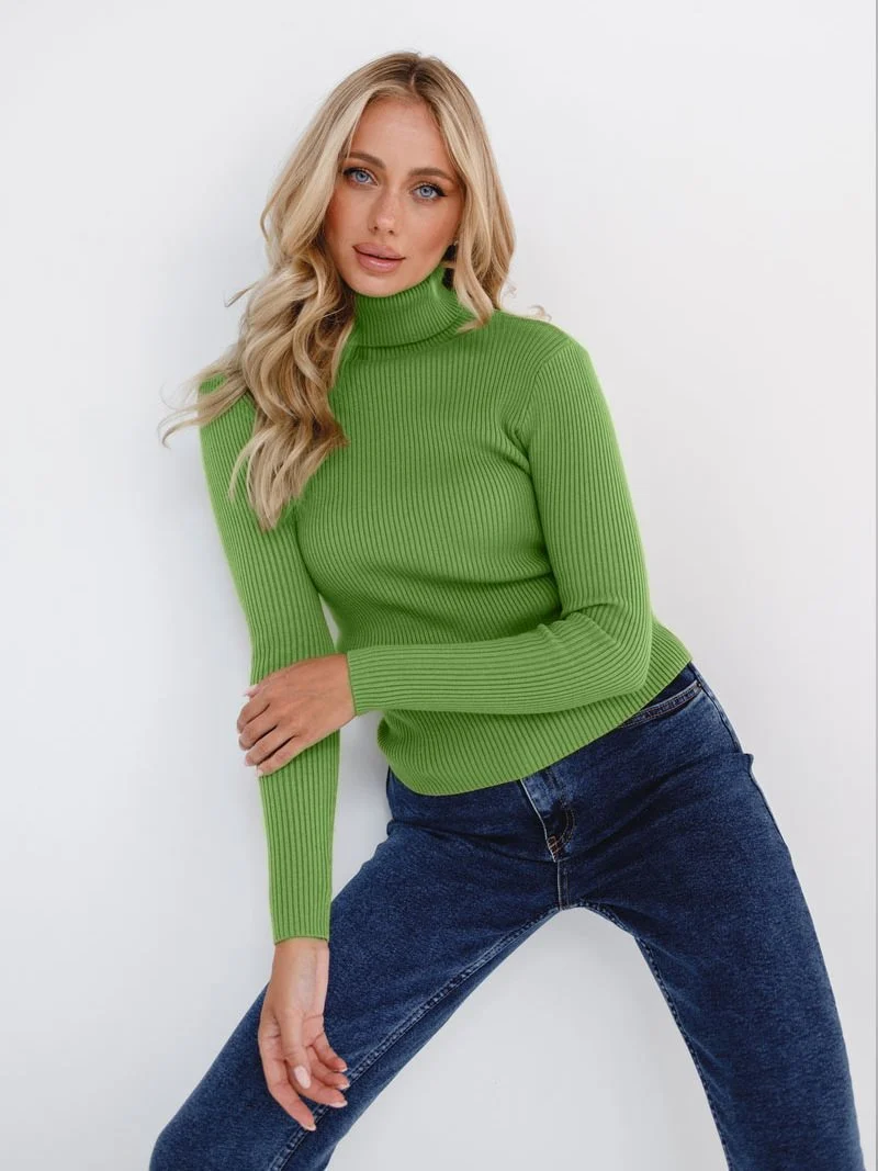 Damen Figurbetonter Rippstrick-Rollkragenpullover Drune