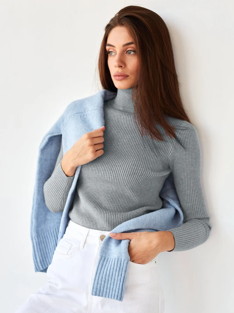 Damen Figurbetonter Rippstrick-Rollkragenpullover Drune