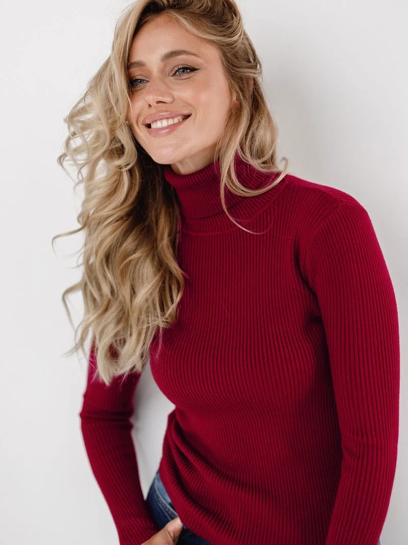 Damen Figurbetonter Rippstrick-Rollkragenpullover Drune