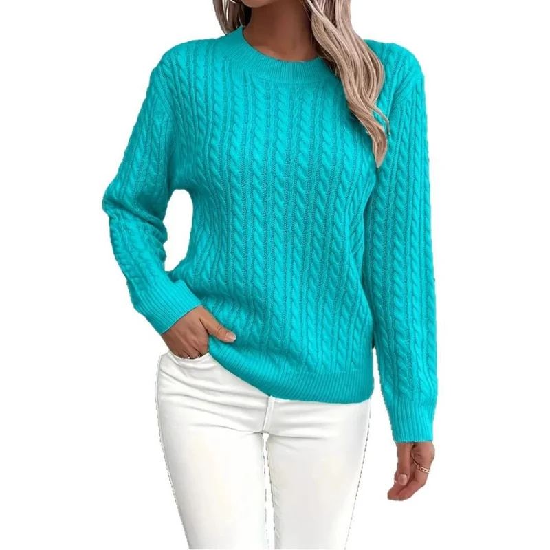 Damen Feinstrick-Pullover mit Zopfmuster und Rundhalsausschnitt Drune