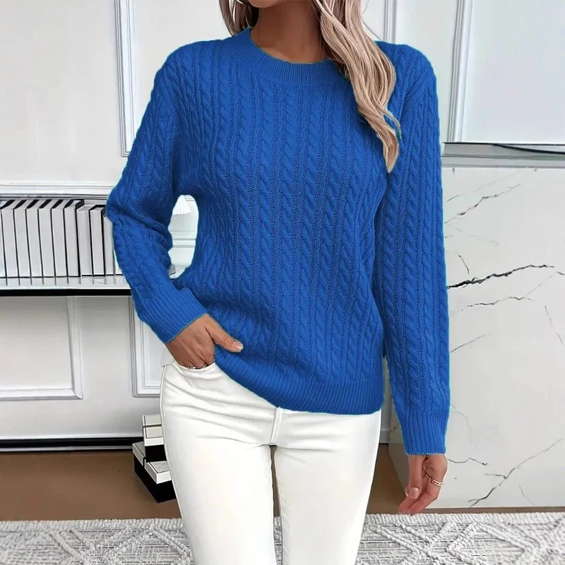 Damen Feinstrick-Pullover mit Zopfmuster und Rundhalsausschnitt Drune
