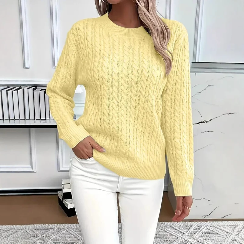 Damen Feinstrick-Pullover mit Zopfmuster und Rundhalsausschnitt Drune