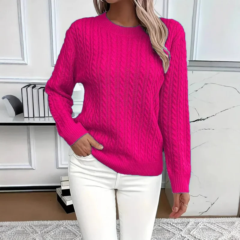 Damen Feinstrick-Pullover mit Zopfmuster und Rundhalsausschnitt Drune