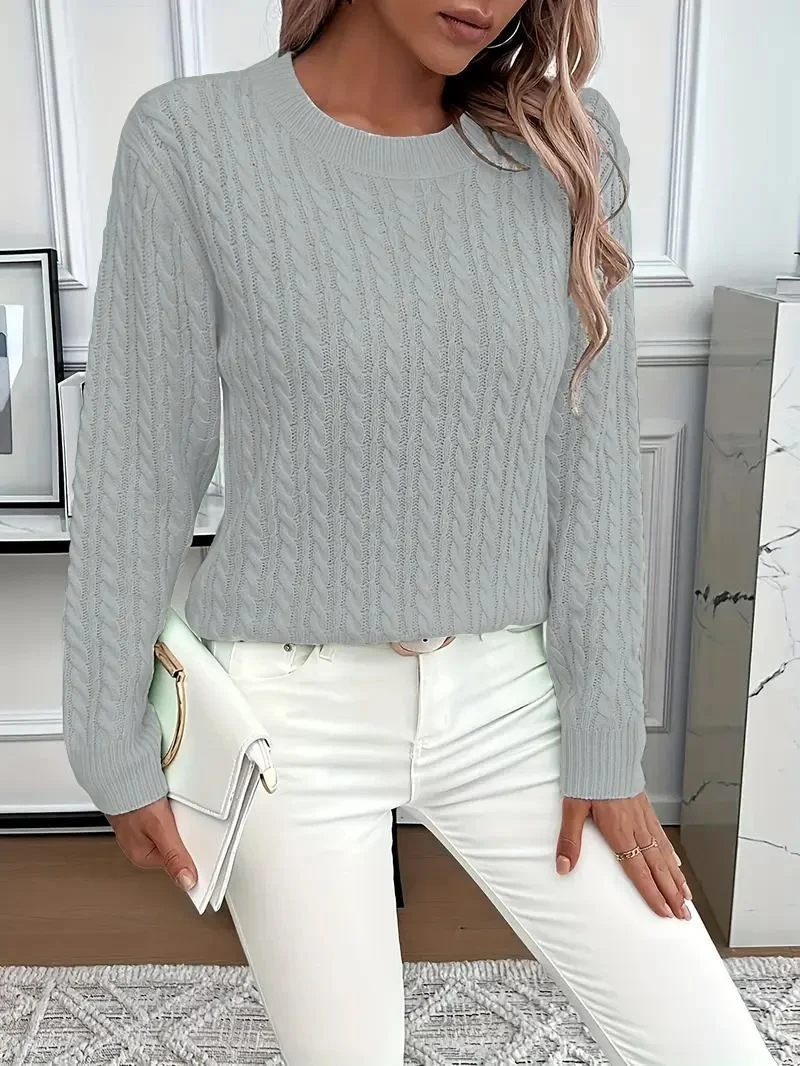Damen Feinstrick-Pullover mit Zopfmuster und Rundhalsausschnitt Drune