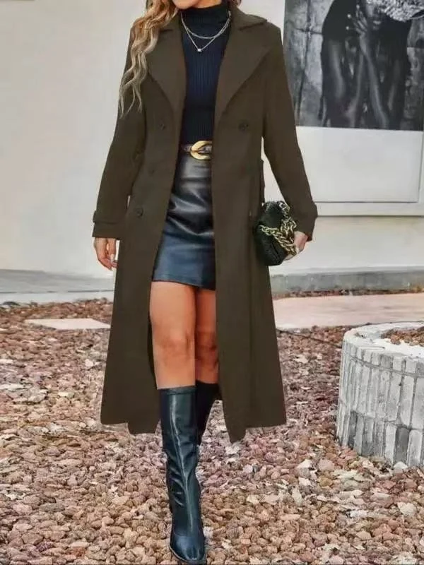 Damen Doppelreihiger Wollmix-Mantel mit tailliertem Schnitt und Reverskragen Drune
