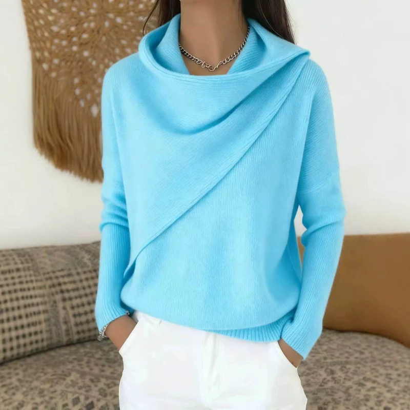 Damen Asymmetrischer Grobstrick-Pullover mit Schalkragen Drune