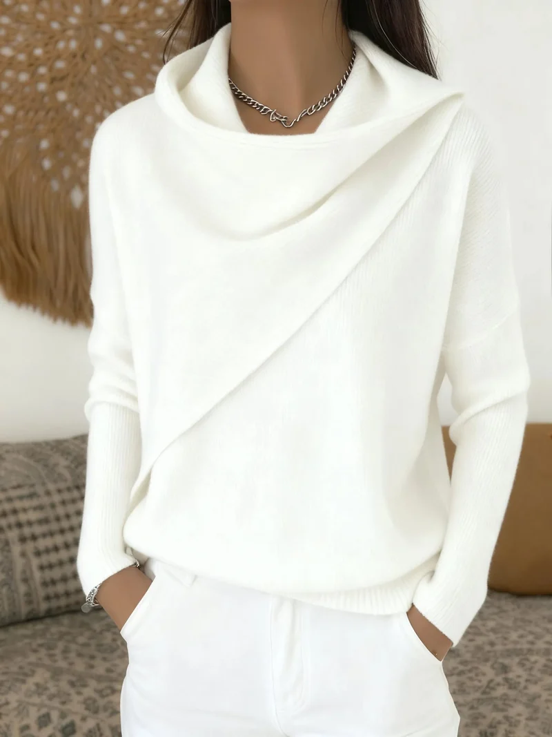 Damen Asymmetrischer Grobstrick-Pullover mit Schalkragen Drune