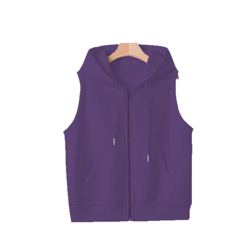Damen Ärmellose Zip‑Hoodie‑Weste aus weichem Sweat mit Kängurutaschen Drune