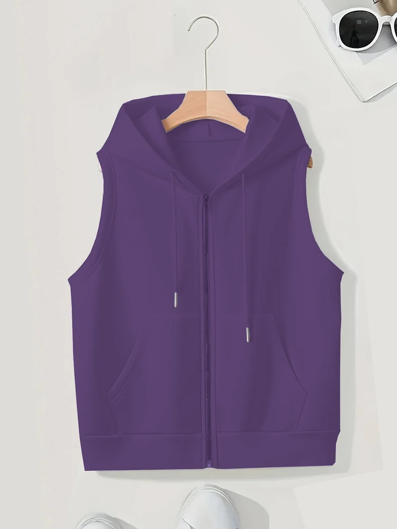 Damen Ärmellose Zip‑Hoodie‑Weste aus weichem Sweat mit Kängurutaschen Drune