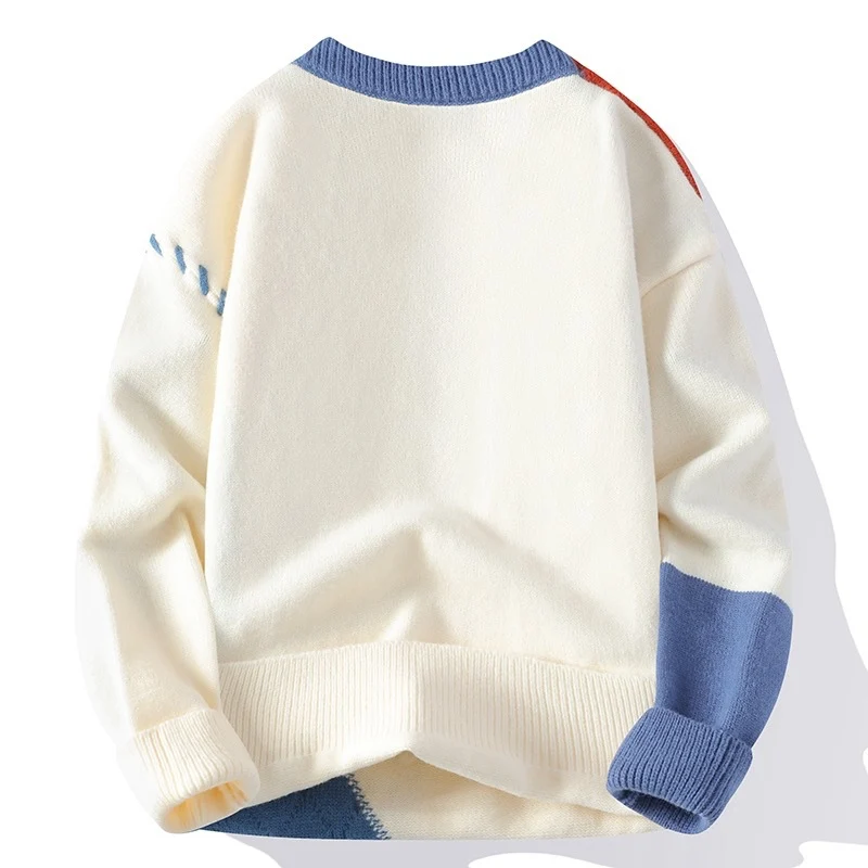 Unisex Patchwork-Strickpullover mit Zopfmuster-Applikationen und Rippabschlüssen Drune