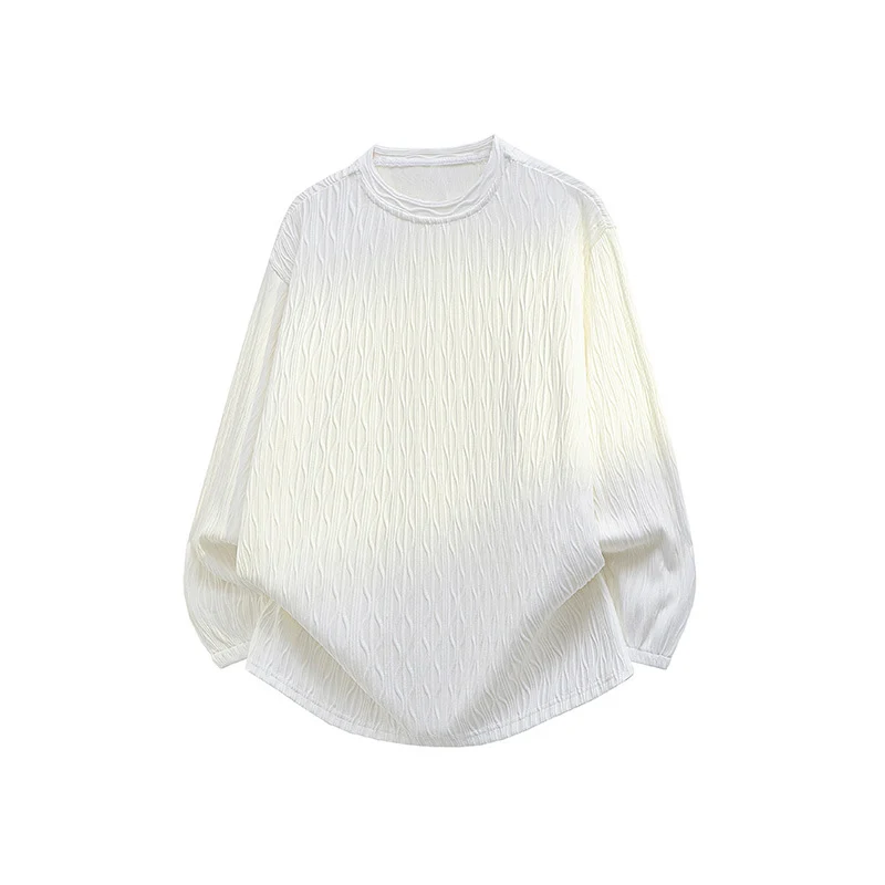 Unisex Oversize Strukturierter Rundhals-Pullover mit Ballonärmeln und abgerundetem Saum Drune