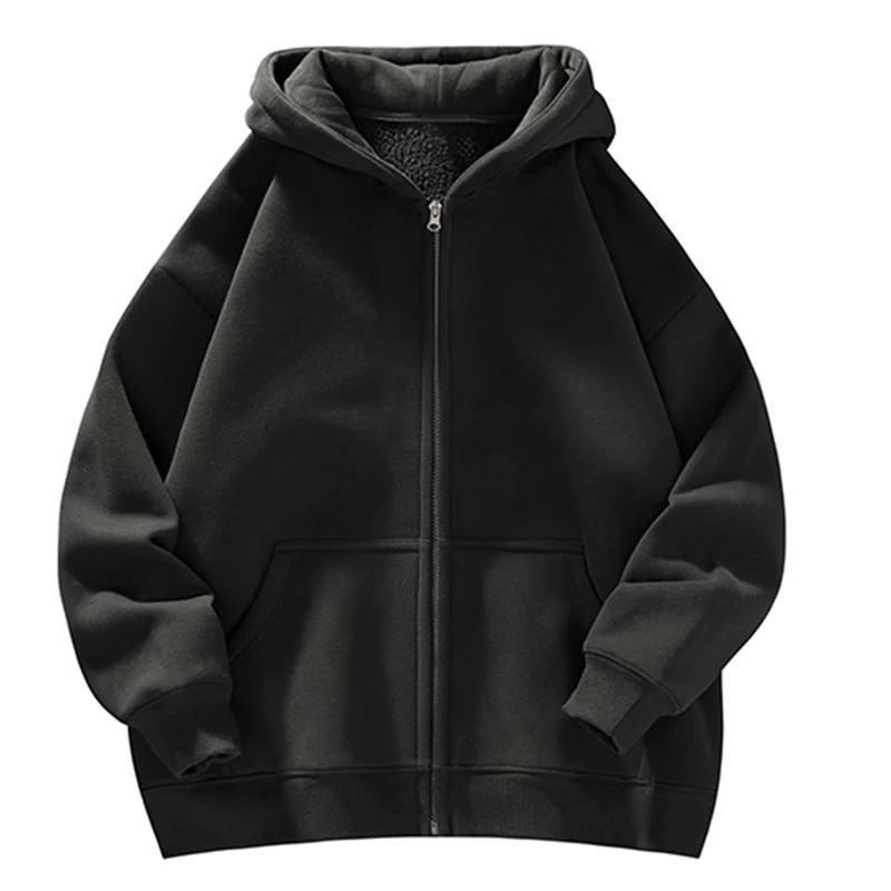 Unisex Oversize-Kapuzenjacke mit durchgehendem Reißverschluss, Teddyfutter und Känguru-Taschen Drune