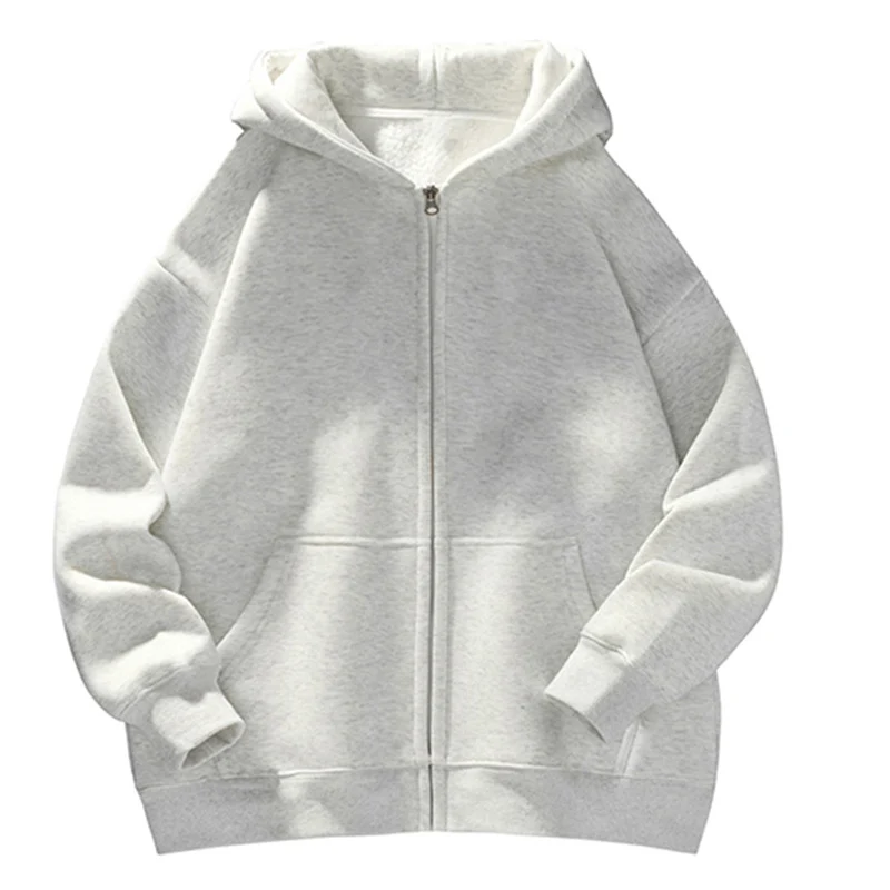 Unisex Oversize-Kapuzenjacke mit durchgehendem Reißverschluss, Teddyfutter und Känguru-Taschen Drune