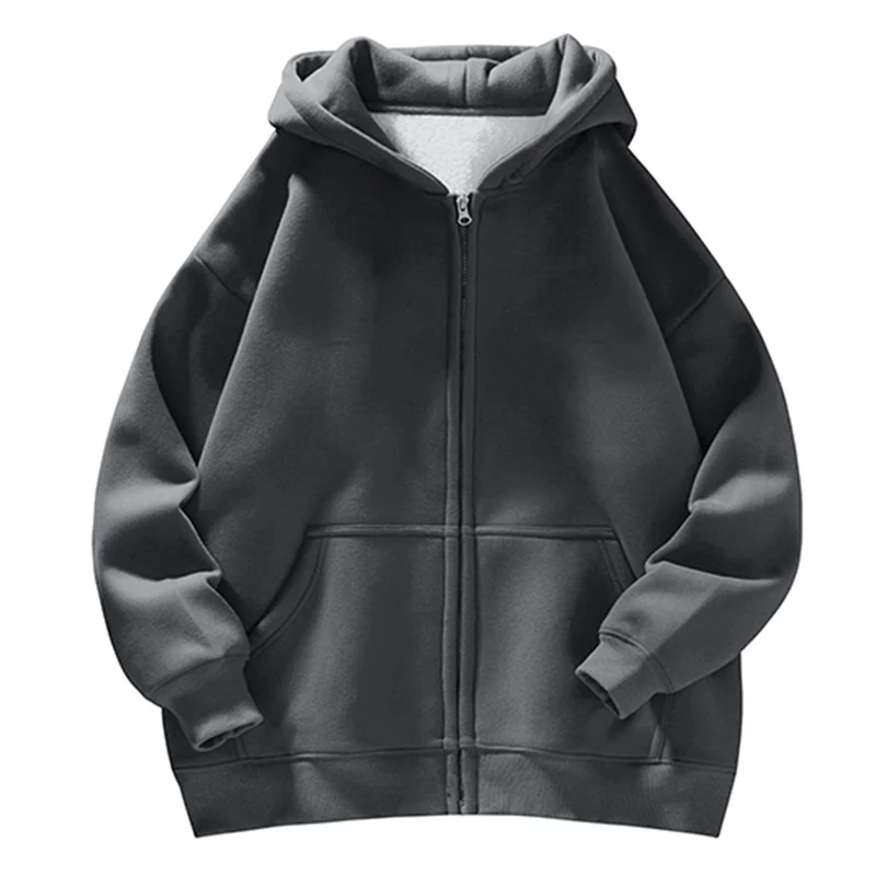 Unisex Oversize-Kapuzenjacke mit durchgehendem Reißverschluss, Teddyfutter und Känguru-Taschen Drune